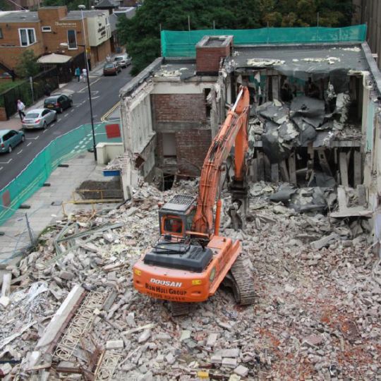 View from above of a building being demolished