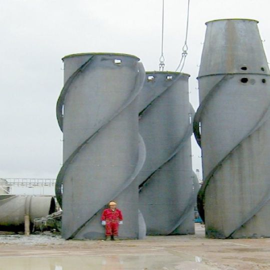 Chimney having been cut apart during decomissioning