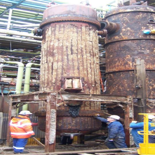 Industrial tanks being prepared for decomissioning