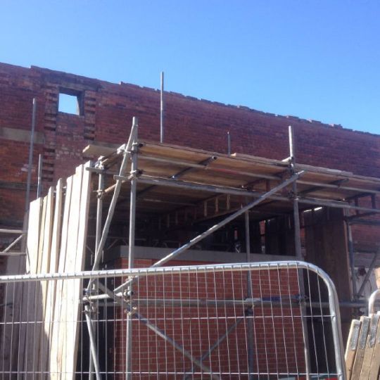 Scaffolding set up at a demolition site